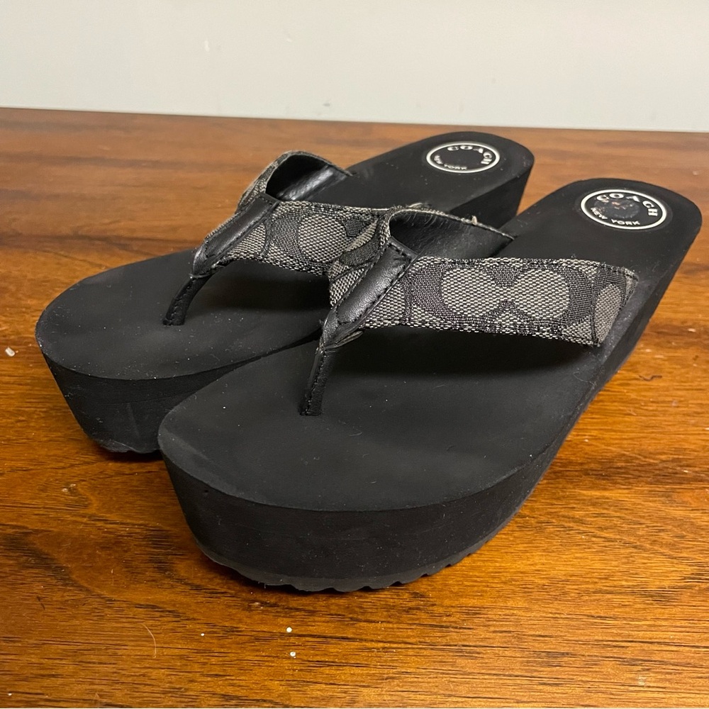 Coach Women’s Jen signature wedge sandal flip flop  Black Women's Sandals